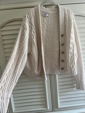 RE/DONE Cream Cable Knit Cardigan Sweater